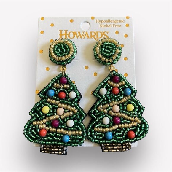 Christmas Tree Earrings NEW Holiday Festive Statement Hypoallergenic Nickel Free - Picture 1 of 7